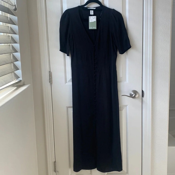 NWT H&M Front Button V-neck Midi Dress XS - Picture 1 of 9